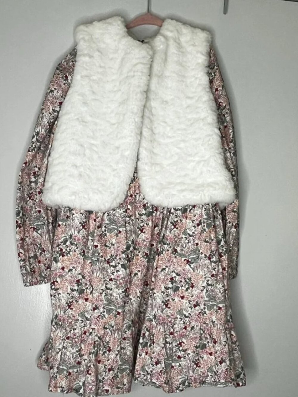 SerGent Major Floral Dress + Faux Fur Vest Set | Girls Size 9